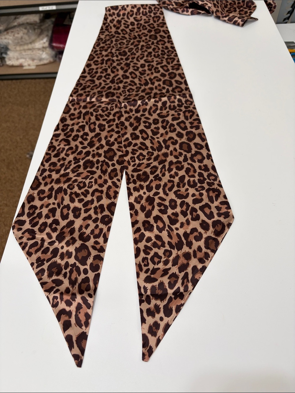 Leopard Print Long Twilly Scarf - Brown